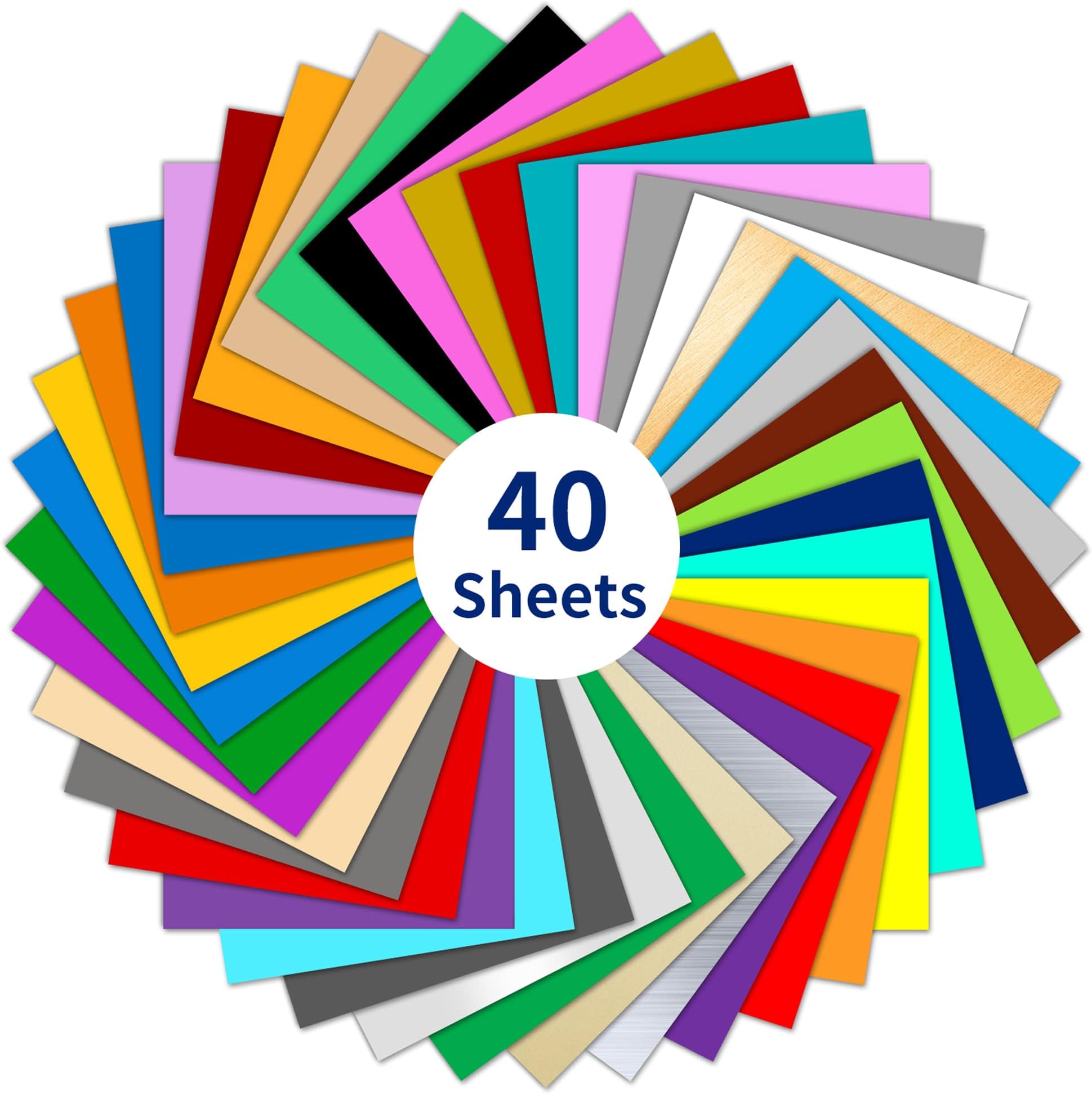 40 Pack Permanent Vinyl Sheets - 40 Assorted Colors 30.5 x 30.5 cm Self Adhesive Vinyl for Mug, Cup, Window & Home Decor, and Other DIY Projects