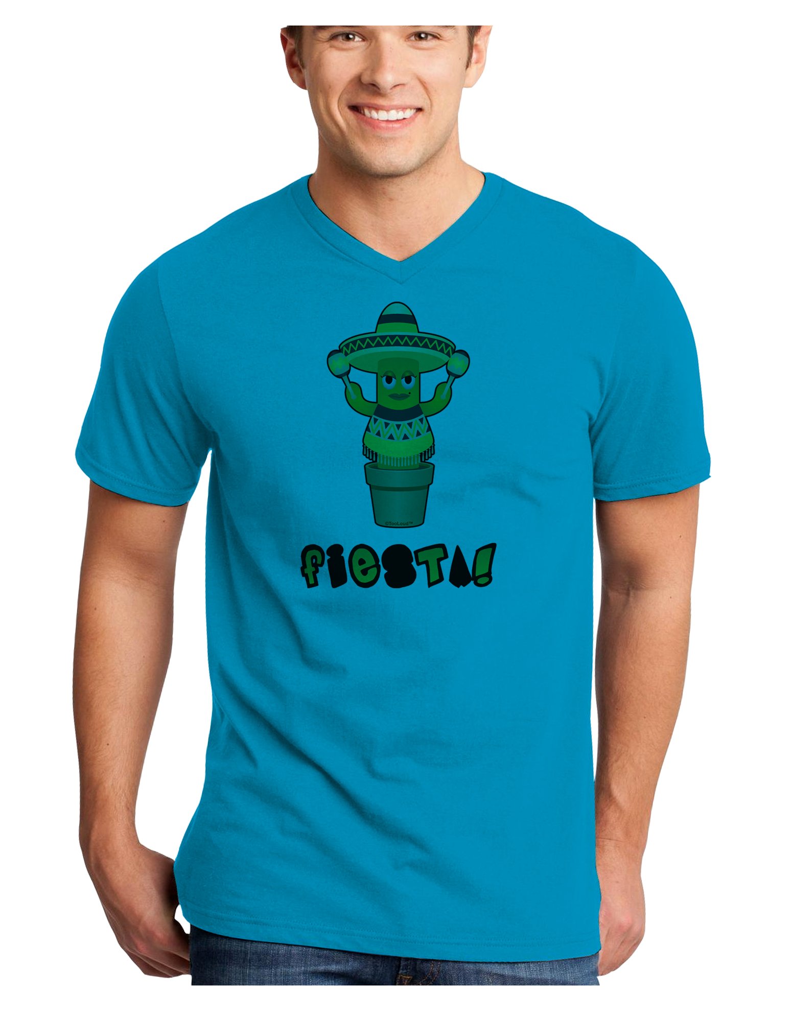 TooLoud Fiesta Cactus Poncho Text Adult V-Neck T-Shirt