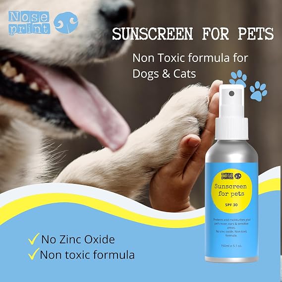 SPF 30 Pet Sunscreen Lotion Bottle Sun Protection For Pets 150 ML | Moisturising Sunscreen For Dogs And Cat Non-Toxic Formula Dog Nose | Dog Paw Balm Sun Cream Balm | Dog Sun Protection