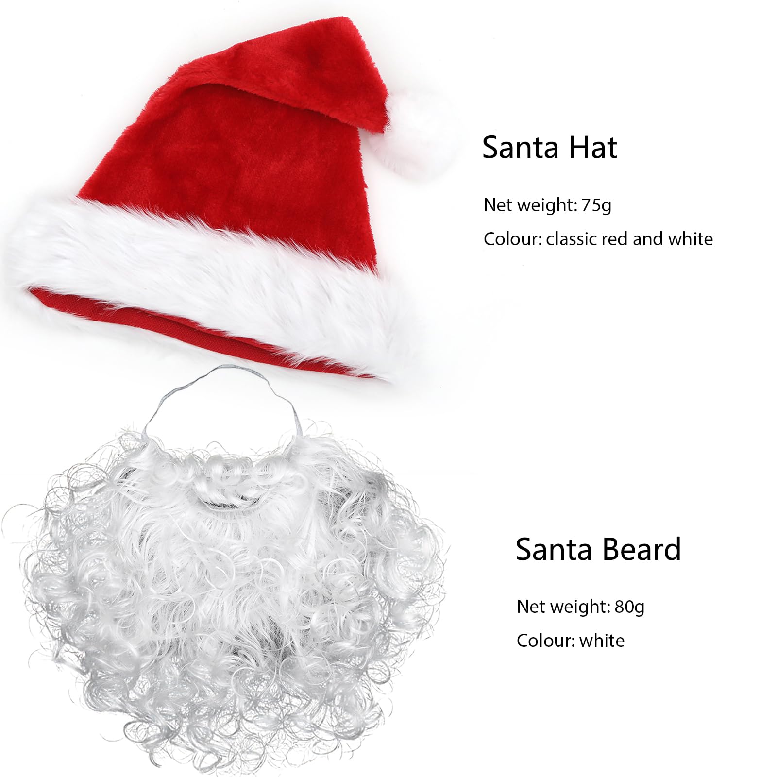 BUYOGET 2pc Santa Hat and Beard for Adults Red Hat and White Beard Set for Classic Father Christmas Fancy Dress Up Costume - Image 4