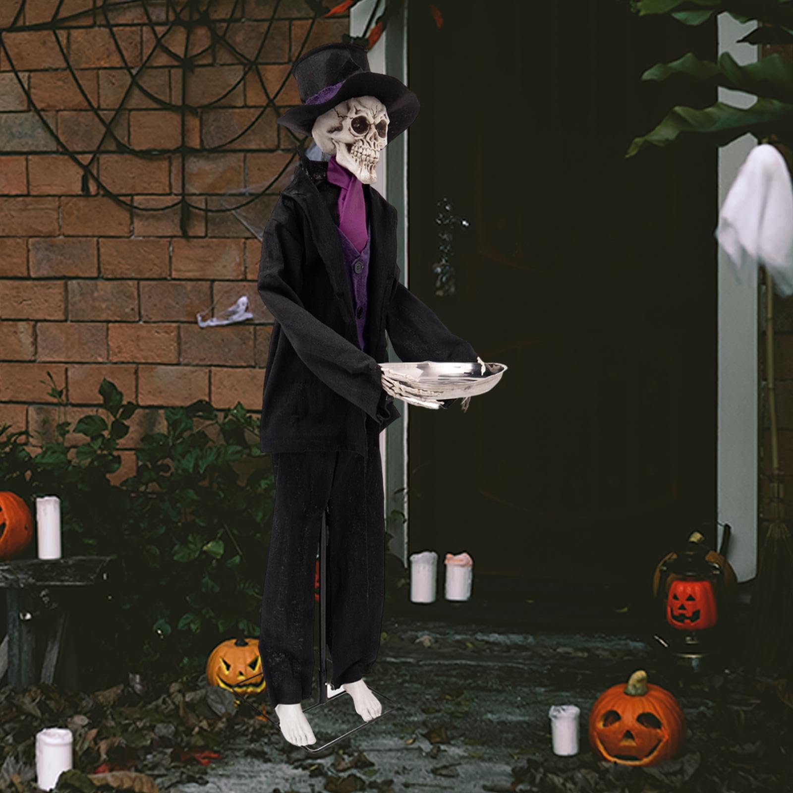 Statua di Halloween Scheletro Fantasma Ornamento Occhi Luminanti Sensore Audio Materiale Pp Facile Attivazione Manuale Adatta per Feste Casa