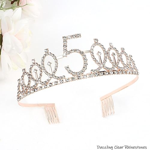 Miniatura 205 de CIEHER Juego de corona de cumpleaños 50 + banda de 50 y fabulosa banda + pin de perlas, tiara, regalos de 50, decoraciones para mujeres amigas