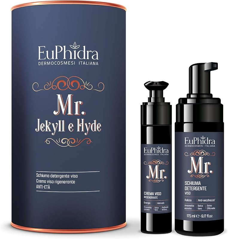 Euphidra, Mr. Jekill & Hyde Anti-Aging Face Box with Cleansing Foam and Regenerating Cream, with Natural Witch Hazel and Black Willow Extracts, SLES, Parabens and Mineral Oils