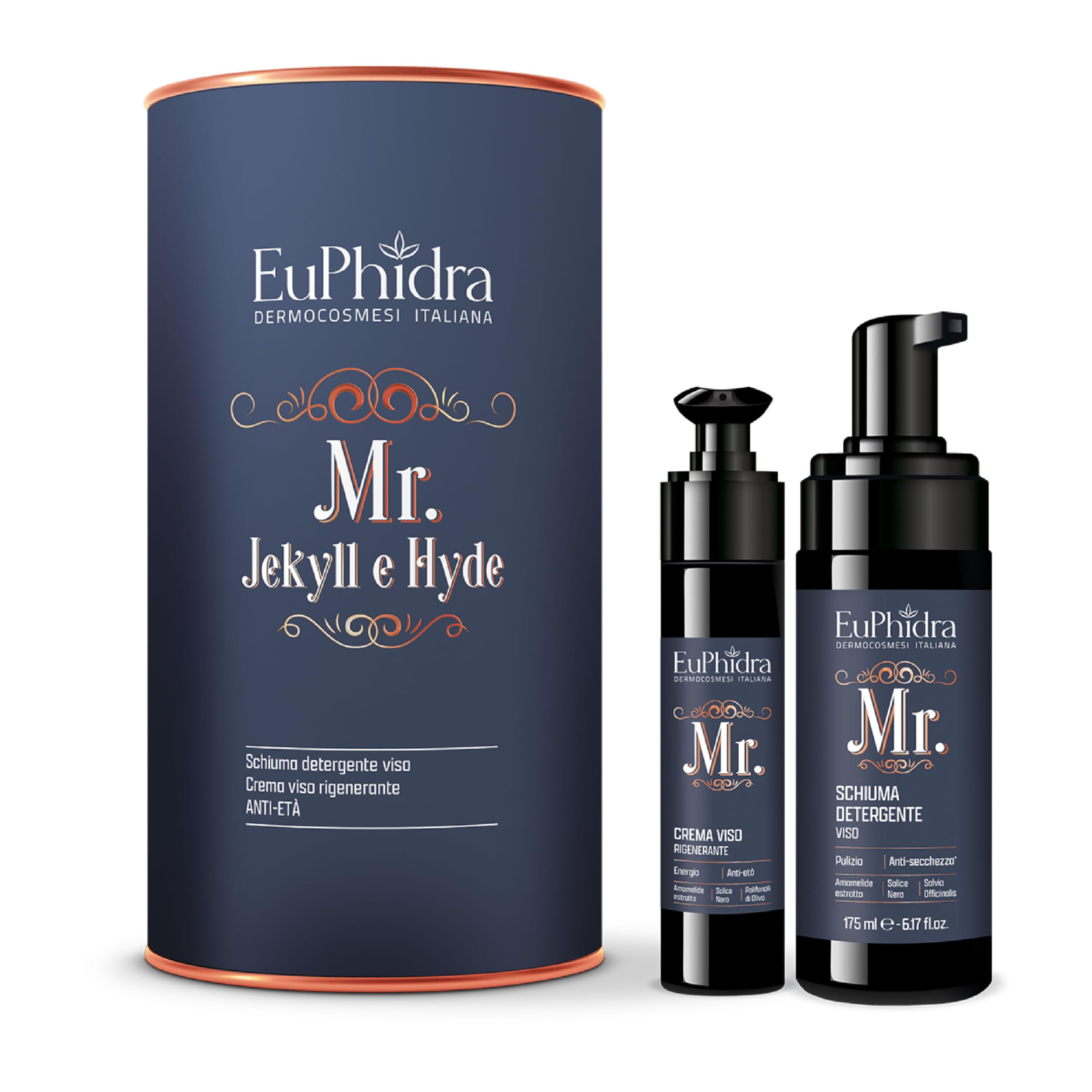 Euphidra, Mr. Jekill & Hyde Anti-Aging Face Box with Cleansing Foam and Regenerating Cream, with Natural Witch Hazel and Black Willow Extracts, SLES, Parabens and Mineral Oils