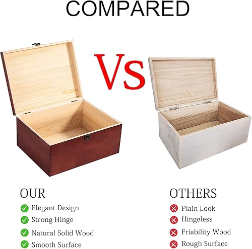 Miniatura 6 de Caja de almacenamiento de madera vintage con tapa con bisagras, cierre frontal, caja de recuerdos grande de 12 x 9.3 x 5.9 pulgadas, cajas de madera