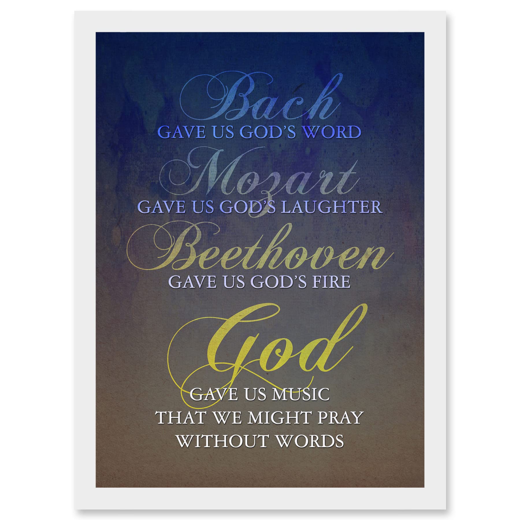Artery8 Bach Mozart Beethoven God Pray Quote Religious Typography Blue Artwork Framed Wall Art Print A4