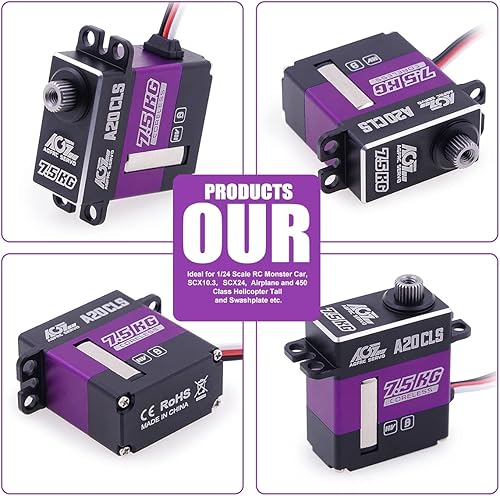 Miniatura 7 de AGFRC Micro RC-SCX24-Servo de 16.5 lbs de alto par - Servo digital CNC delgado sin núcleo SCX24 Dirección Servo de excavación programable con