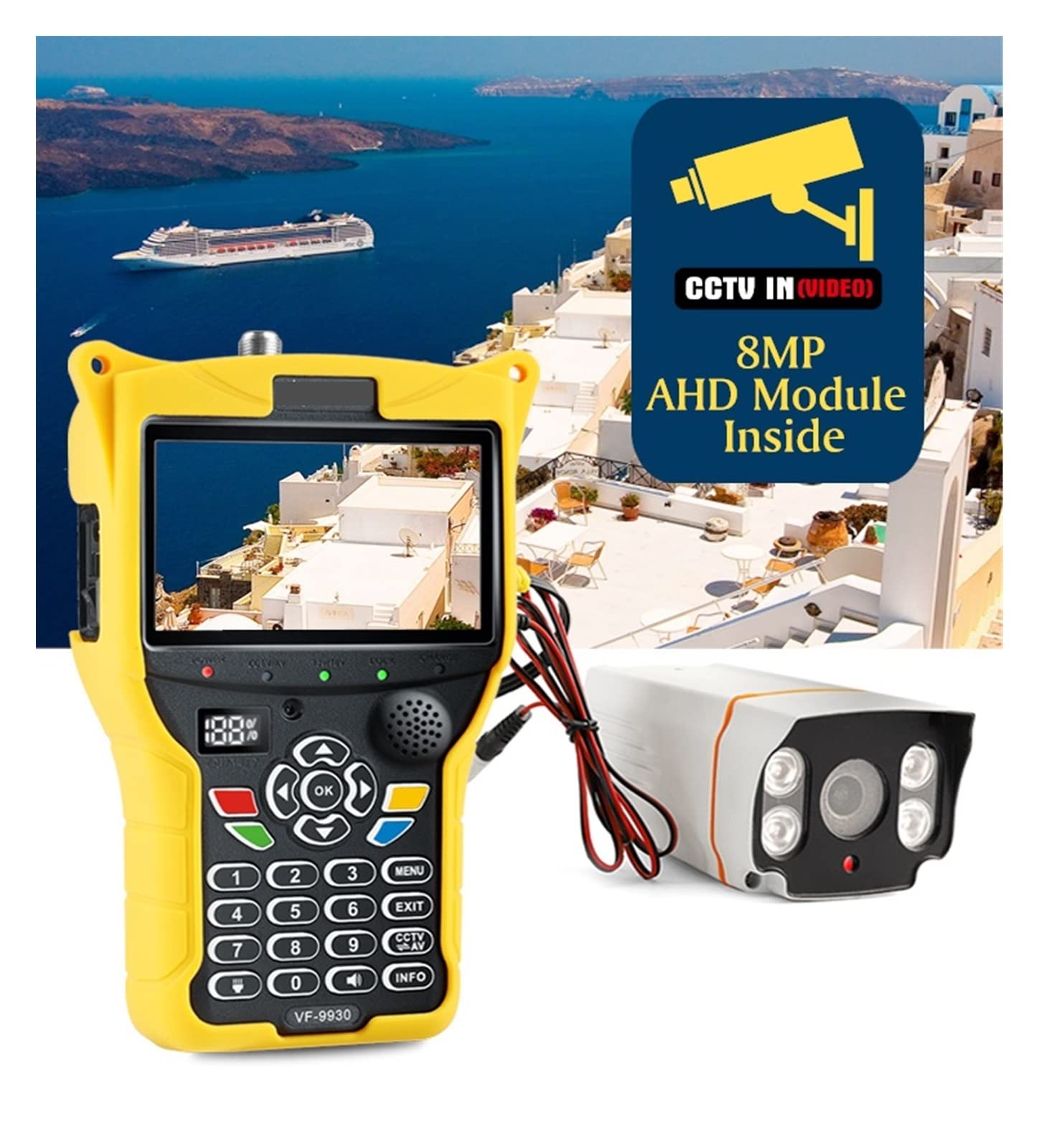 Pointeur Satellite, VF 9930 DVB-S2/T2 MPEG4 DVB H.265 Satellite TV Finder Récepteurs De Tv HD Satellite Récepteur Compteur Signal Test 4.3 Pouces LCD,pour le réglage de l'antenne parabolique