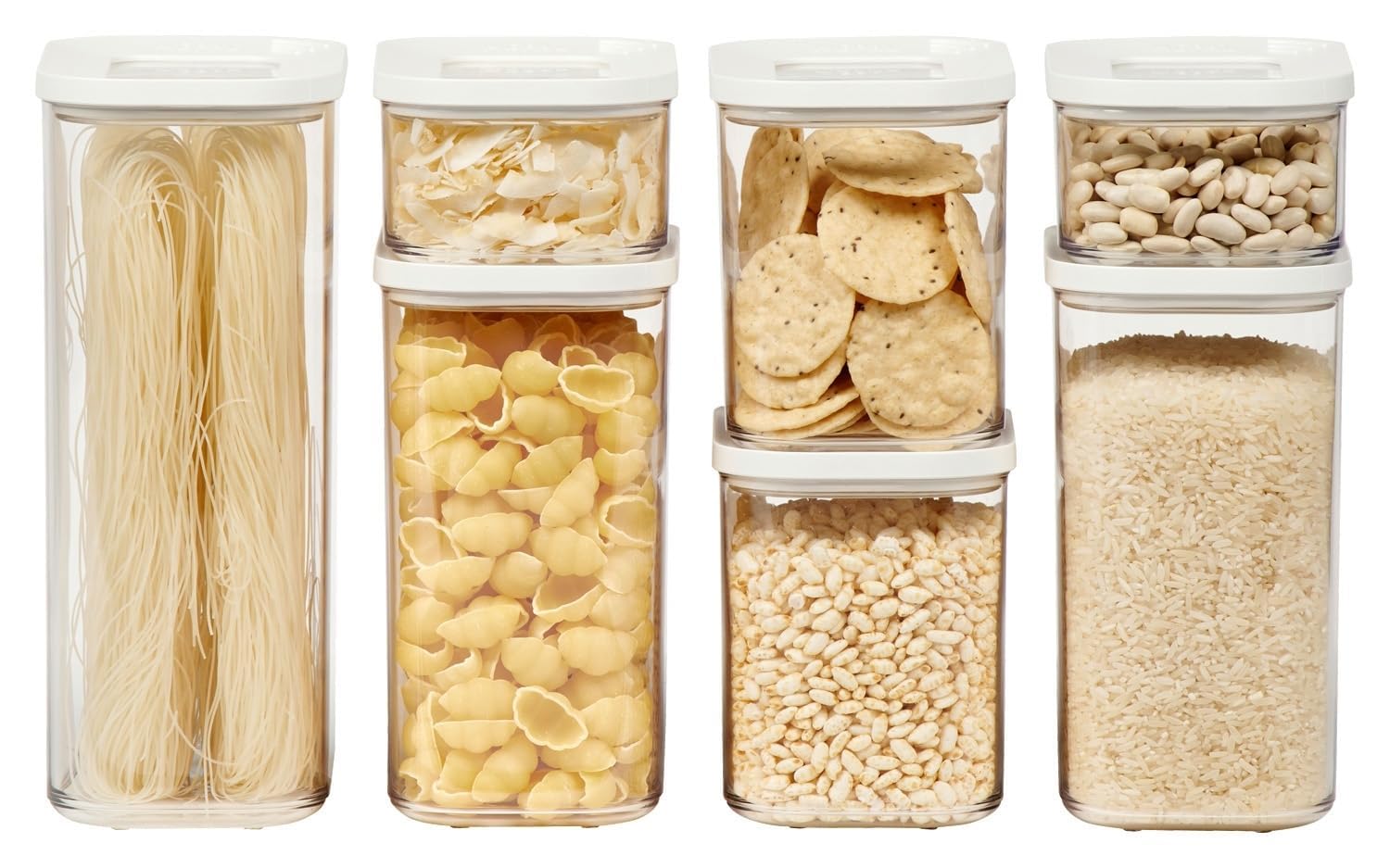 Mepal, MODULA 7 Piece Food Storage Box Set for Cereal or Pasta with 3 Transparent Lids, Airtight, BPA Free, 1 Set