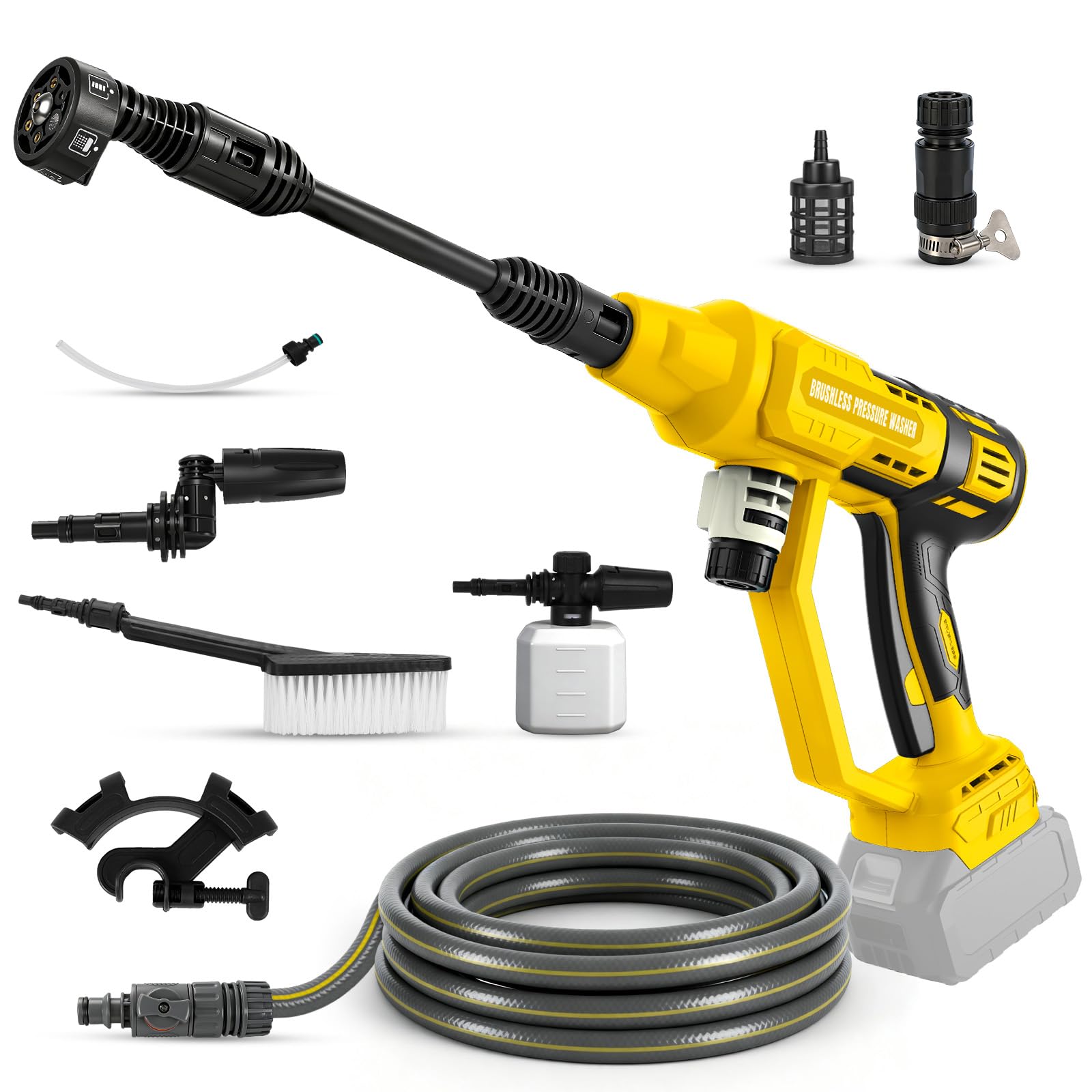 Hidrolimpiadora sin Cable Compatible con batería Dewalt 20V, 750 PSI Hidrolimpiadora portátil de Mano con cañón de Espuma con Boquilla 6 en 1 para Limpieza de Suelos de Coches y Paredes (sin batería)