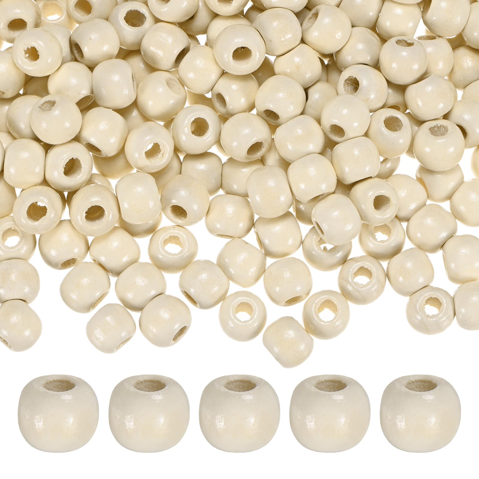 M METERXITY 150-Pack Natural Wood Beads 9x10mm Beige Round Loose Spacer Beads Wooden Craft Smooth Ball Large Hole with 4mm for DIY Crafts/Bracelet/Necklace