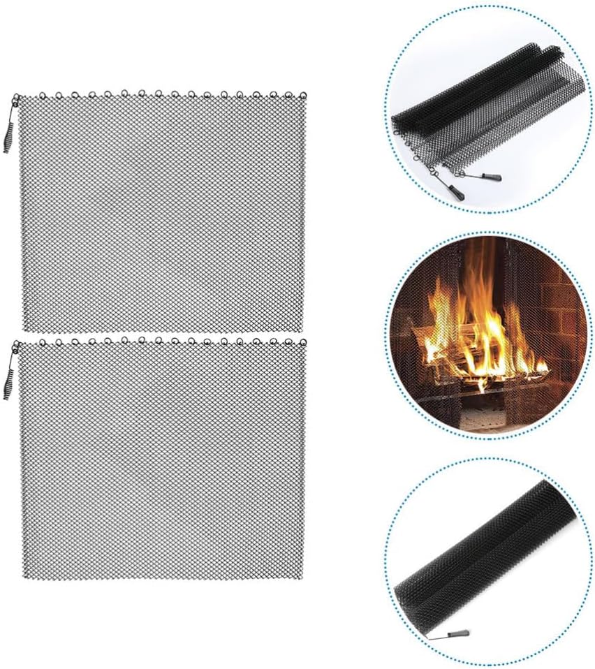 Unomor 2pcs Fireplace Mesh Screen Curtains Fireplace Screen with Handles