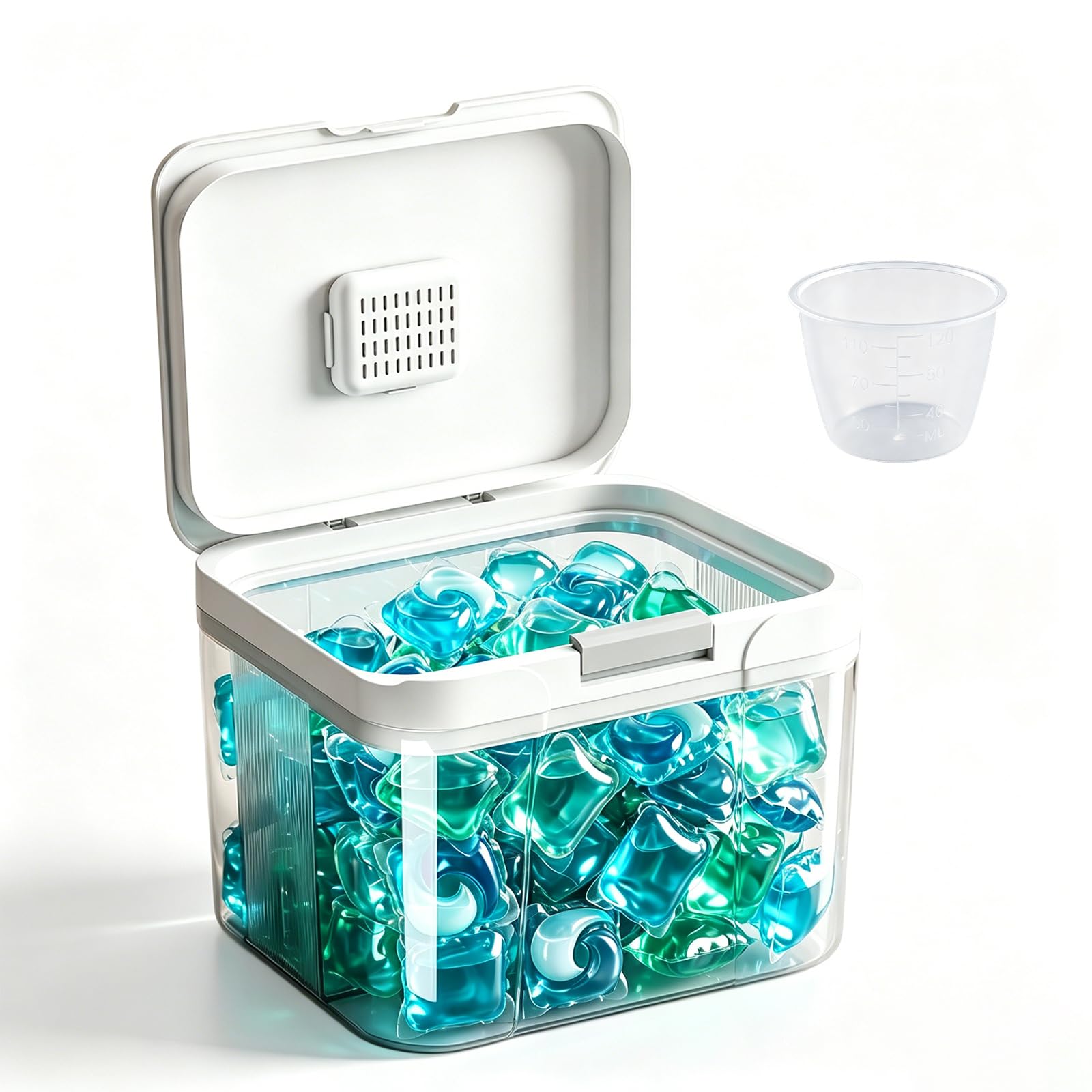 Laundry Pods Container, Laundry Storage Containers with Press-and-Pop Lid