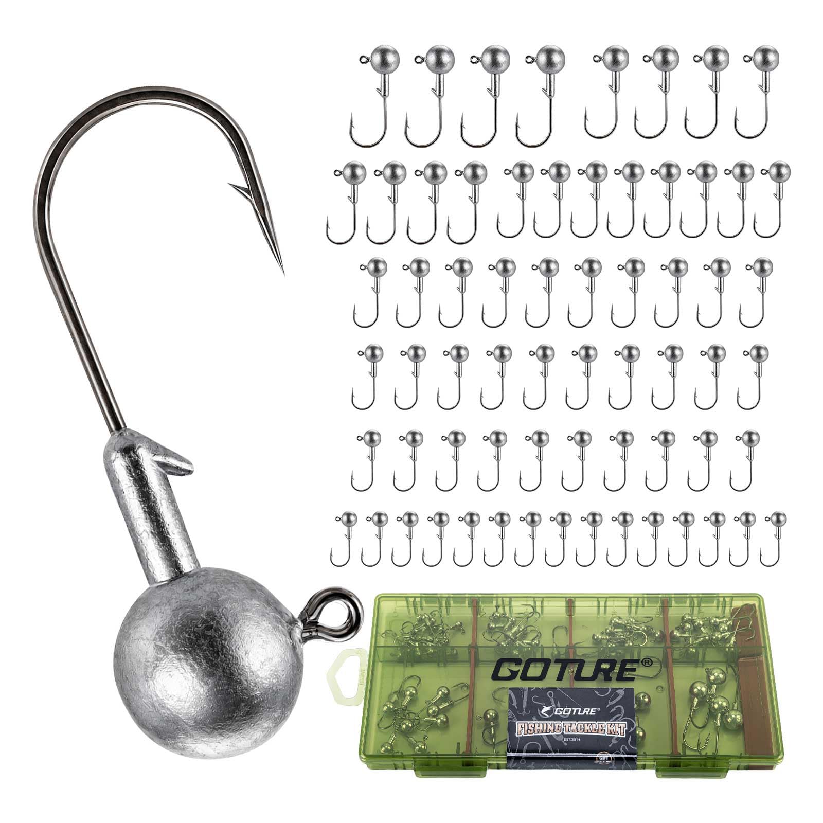 Goture Round Jig Heads Fishing Hooks with Tackle Box