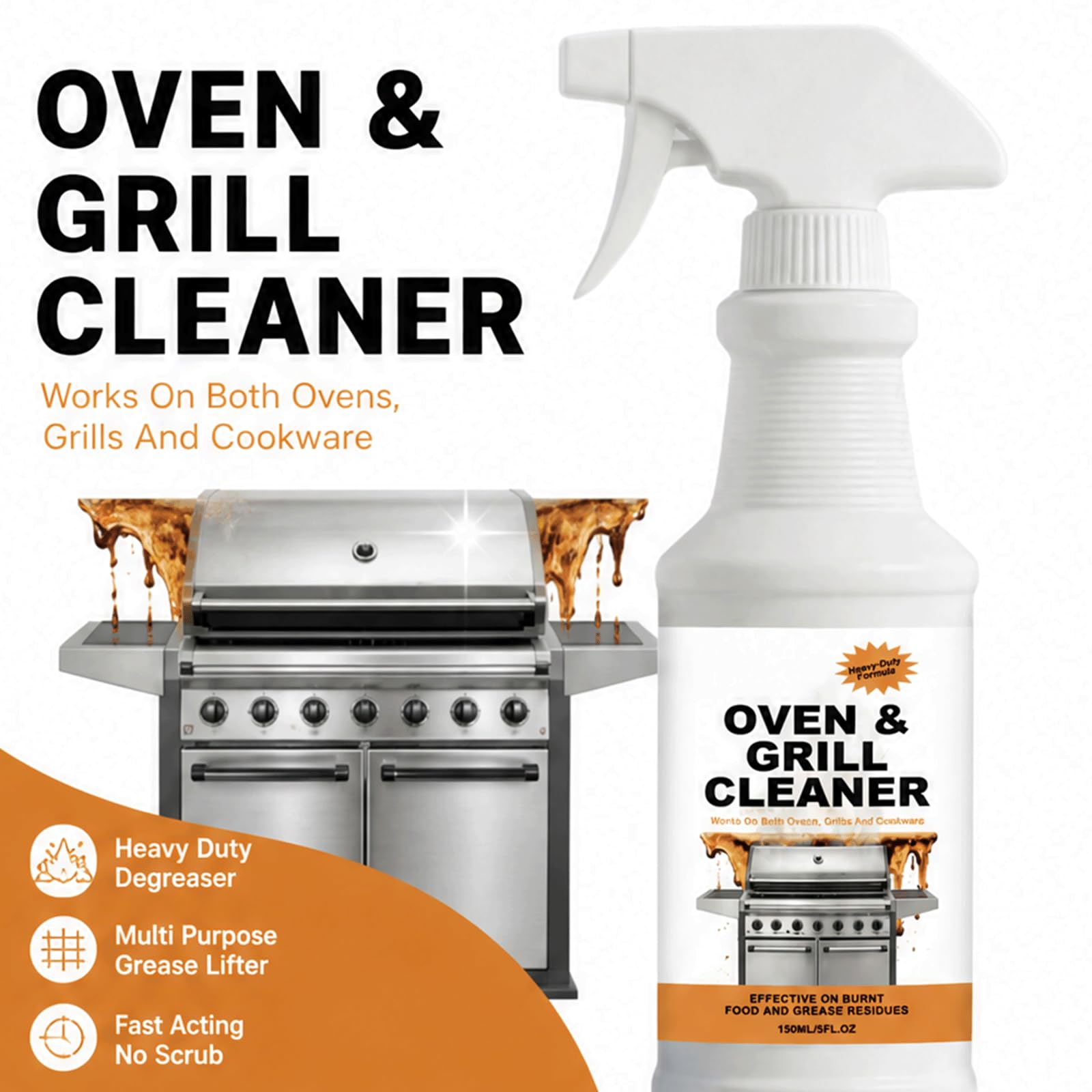 Potente Spray per la Pulizia del Forno e della Griglia senza Scrub - Potente Sgrassatore da Cucina, Ascensori Pesanti Olio Pesante Inossidabile, Residuo Carbonizzato Rapido (5 pezzi)