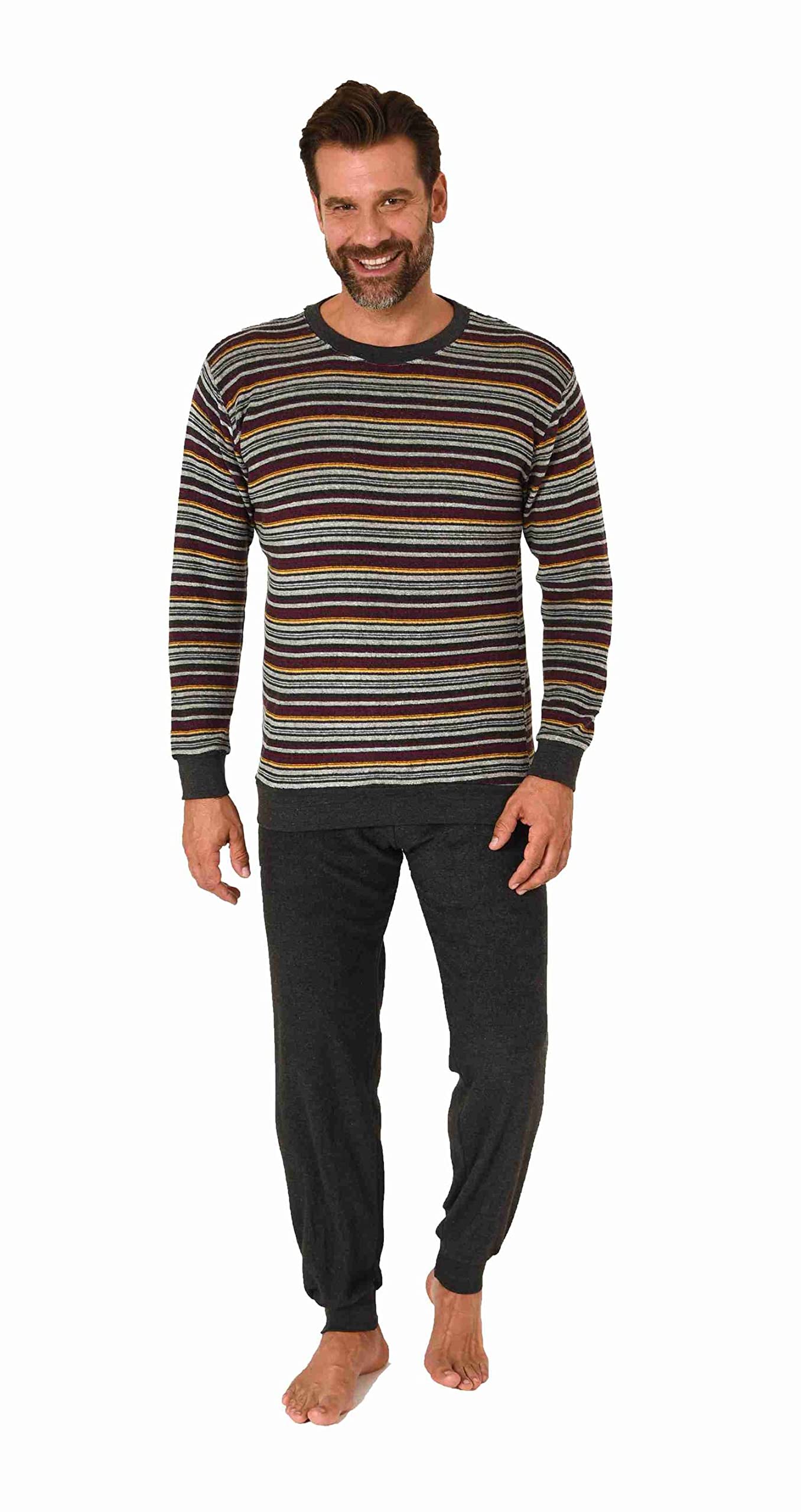 Normann Herren Langarm Frottee Schlafanzug Pyjama mit Bündchen - auch in Übergrößen