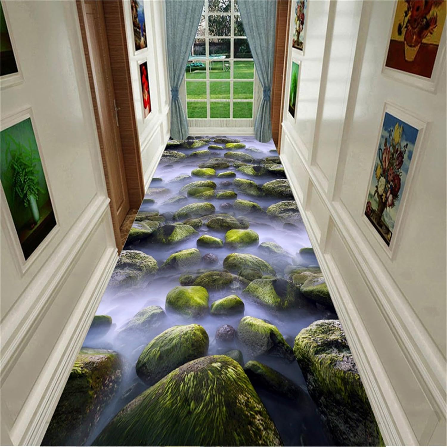 3D Illusion Runner Rug, Natural Landscape Printed Corridor Rugs,Multi-Color Long Strip Indoor Machine Washable Carpet,Suitable for Bedroom Living Room Entryway（2x3ft）