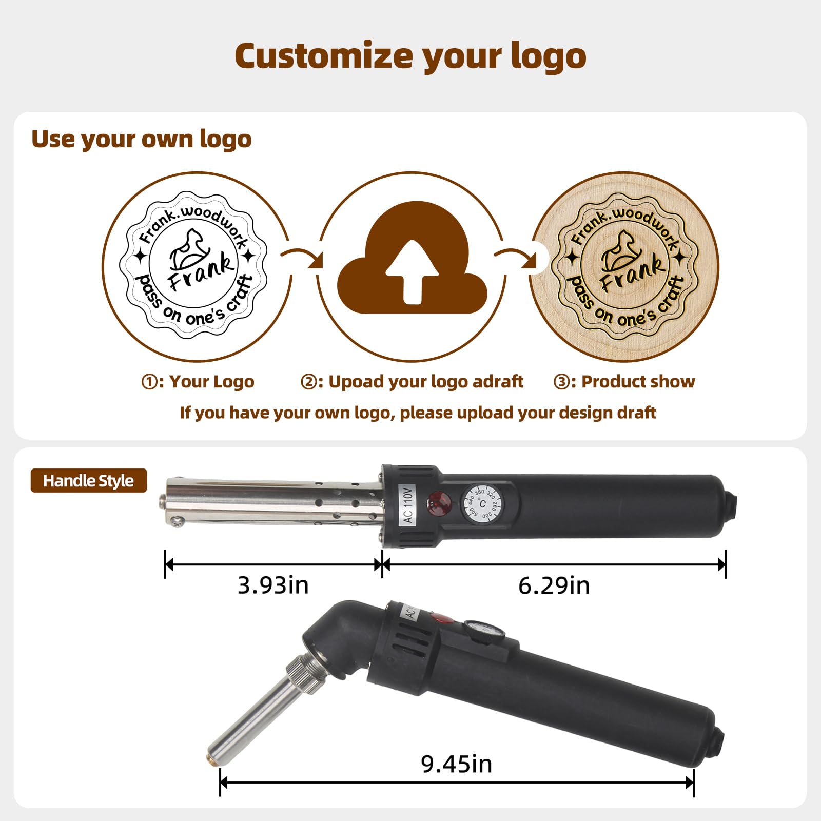 Tampon Cuir Personnalisé en Laiton Custom Leather Stamp avec Logo ou Texte Outil de Gaufrage pour Artisanat du Cuir Fer à Marquer Branding Iron DIY Cadeau pour Artisan du Cuir (5,1 cm)
