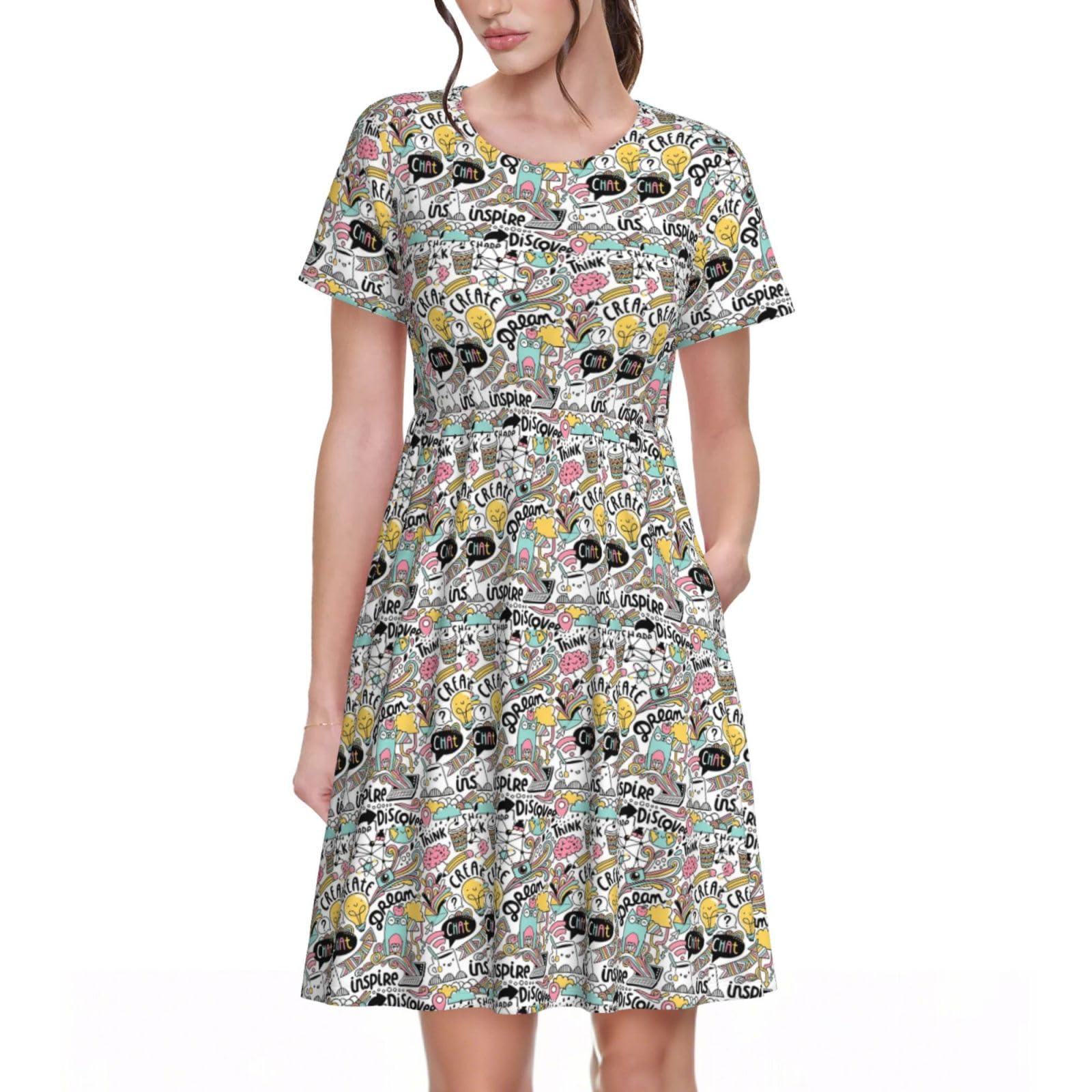 Robe d'été décontractée pour femme imprimé BD chic - 8