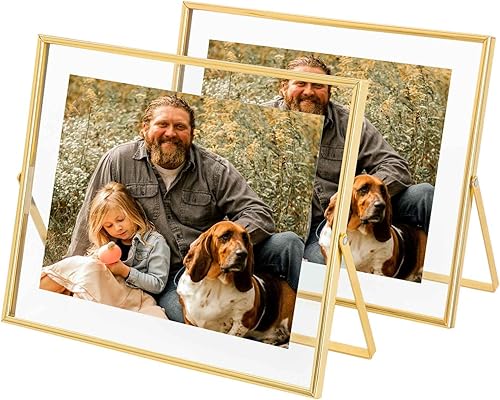 Marco flotante de 8 x 10 pulgadas (horizontal), marco dorado para fotos de 8 x 10 pulgadas, 6 x 8 pulgadas, 5 x 7 pulgadas para exhibición de mesa,