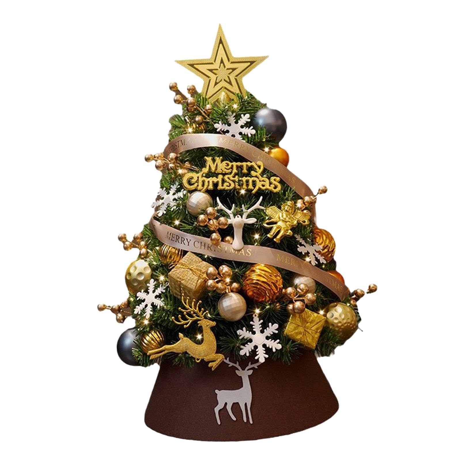 Albero di Natale Artificiale Illuminato da Tavolo con Palline, Decorazione Natalizia per Camera da Letto, Soggiorno E Tavola Festiva, 60 Cm