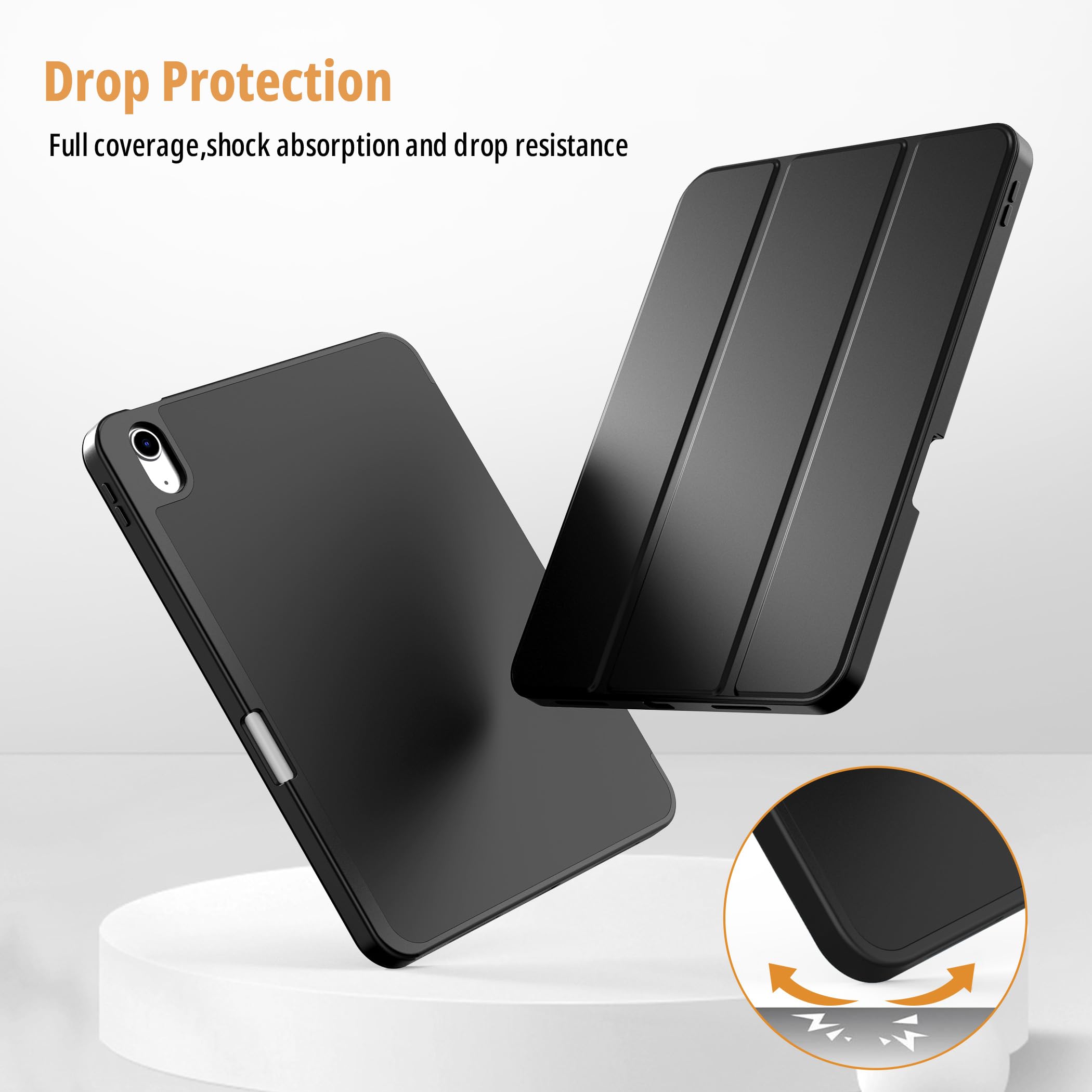 CACOE Custodia Cover Compatibile con iPad 11a Generazione 11" (2025) / iPad 10a Generazione 10.9" (2022), Ultra Sottile Retro Cover con Portapenne, Nero