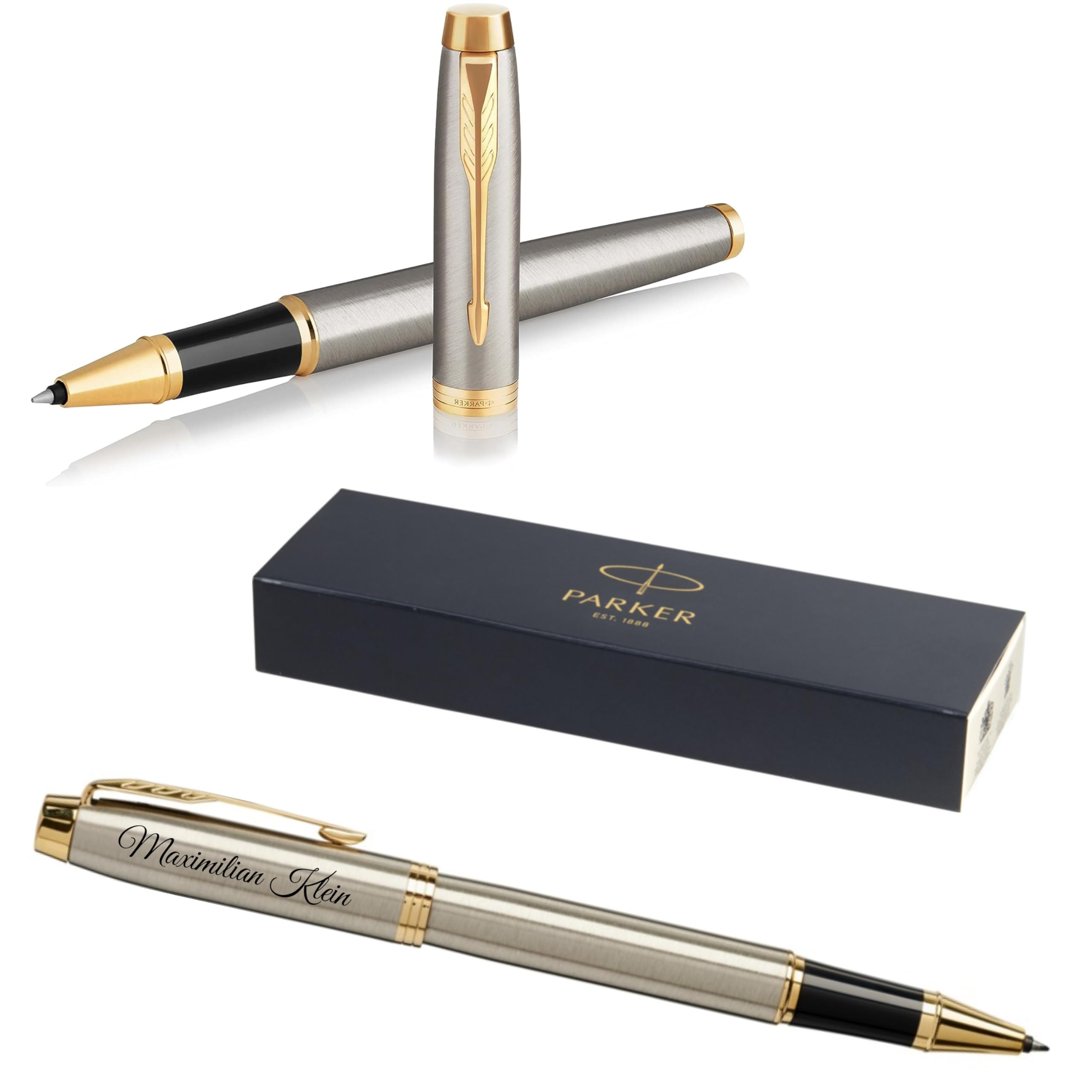 PARKER IM Core - Bolígrafo de punta redonda con grabado | Premium Pen | Caja de regalo | mina negra | Regalo personalizado | Nombres | Grabado | Aniversario | Cumpleaños (Brushed Metal G.C.)