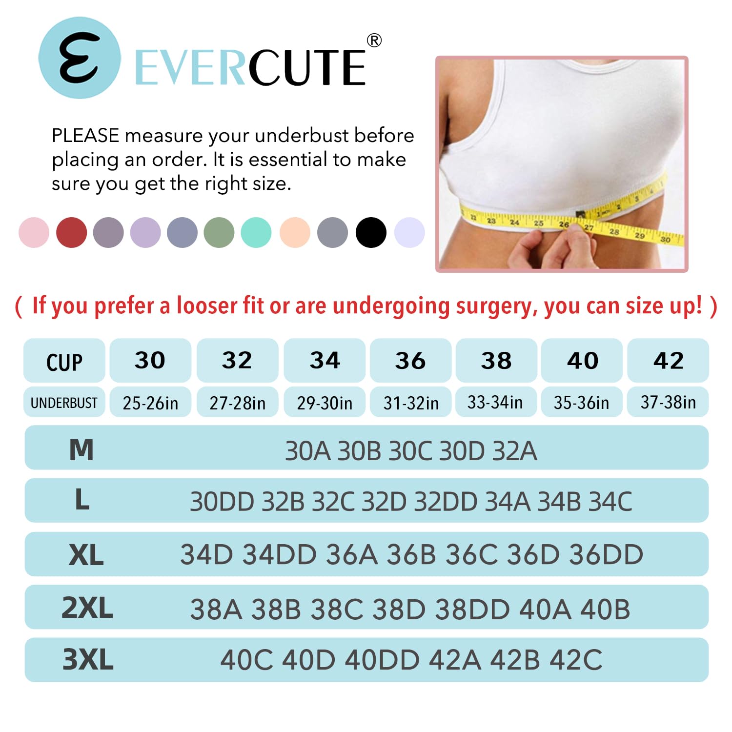 Evercute Sujetador postoperatorio con cremallera frontal para mujer, sin varillas, con tirantes acolchados, soporte medio, para yoga, ejercicio, atletismo