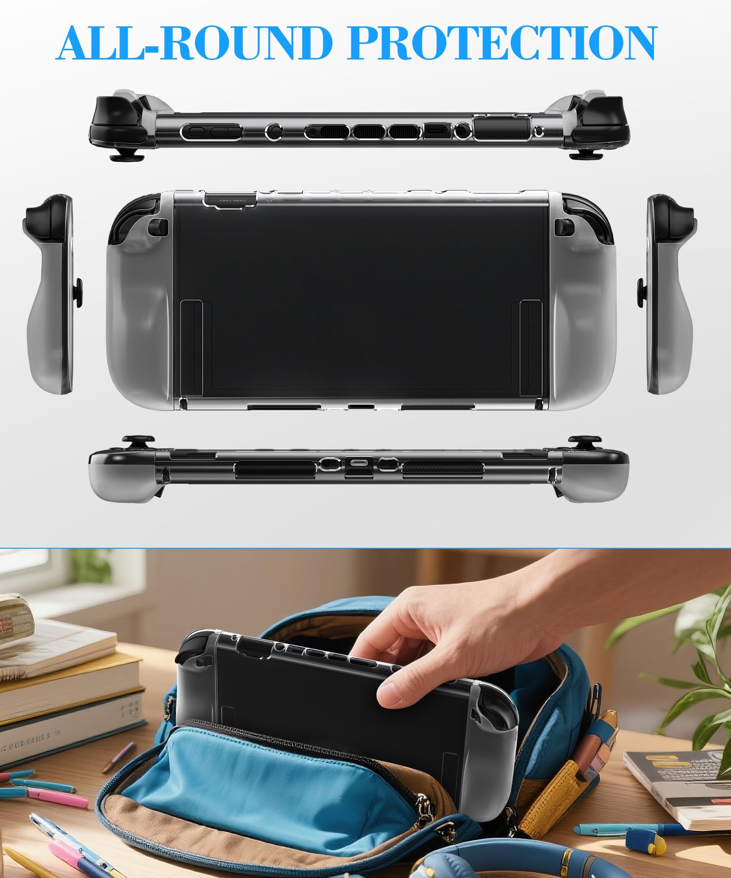 Teyomi Transparent Hülle Kompatibel mit Nintendo Switch 2, Case für Nintendo Switch 2, Hard PC Dockable Schutzhülle für Switch 2 and Soft TPU Joy-Con Griff Cover, 8 Stück Joystick Kappen (Clear)