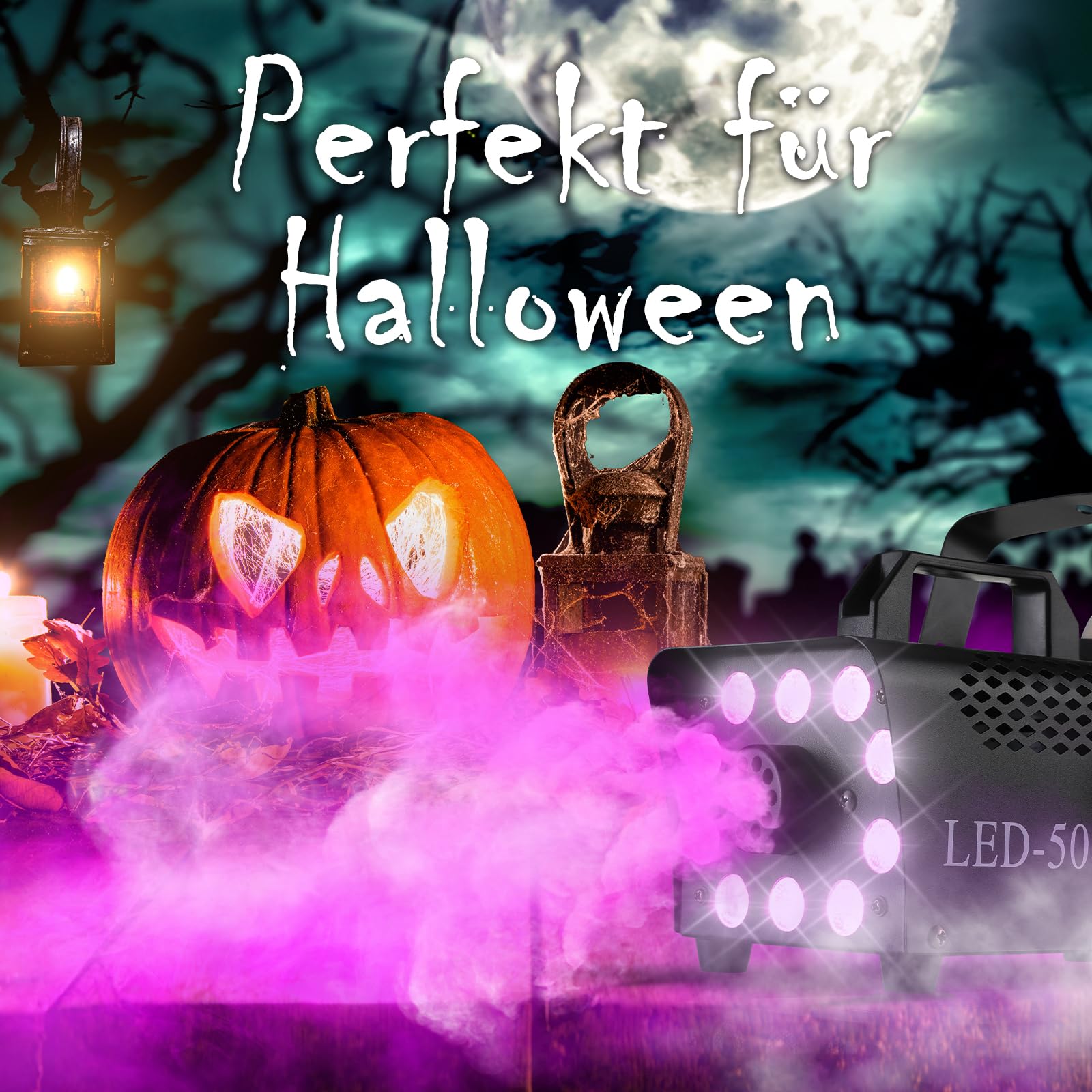 MAMIZO Nebelmaschine Mini, 500W Fog Rauchmaschine mit RGB Effekt, 13 Farben 10 LED Licht Smoke Machine, mit 2 Kabelloser und 1 Kabelgebundener Fernbedienung, für Halloween Weihnachten DJ Party