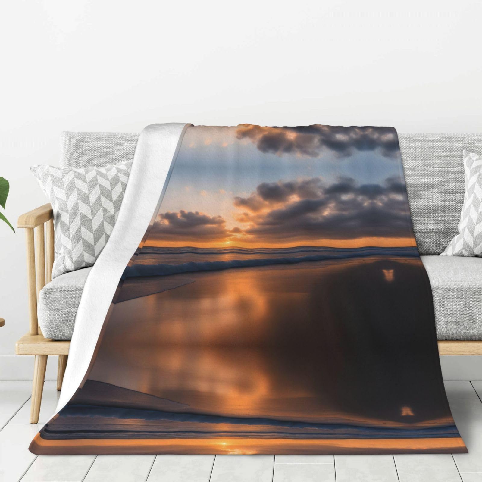 Manta para sofá de playa y amanecer que decora tu salón con franela cálida de 80 x 60 pulgadas