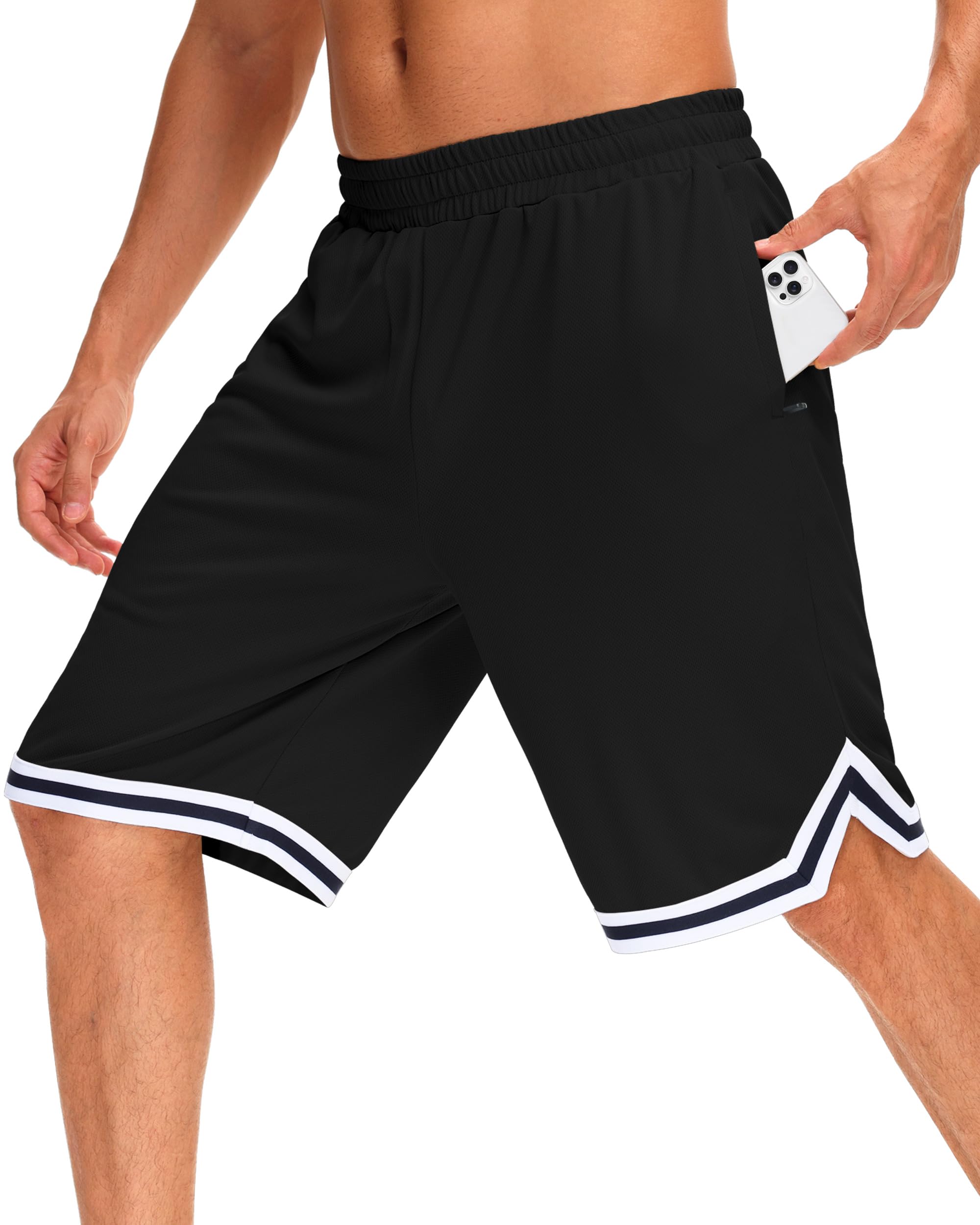 JWM Mens 11" Gym Basketball Shorts with Zipper Pockets - Quick Dry Lightweight Mesh Athletic Shorts for Workout Running
