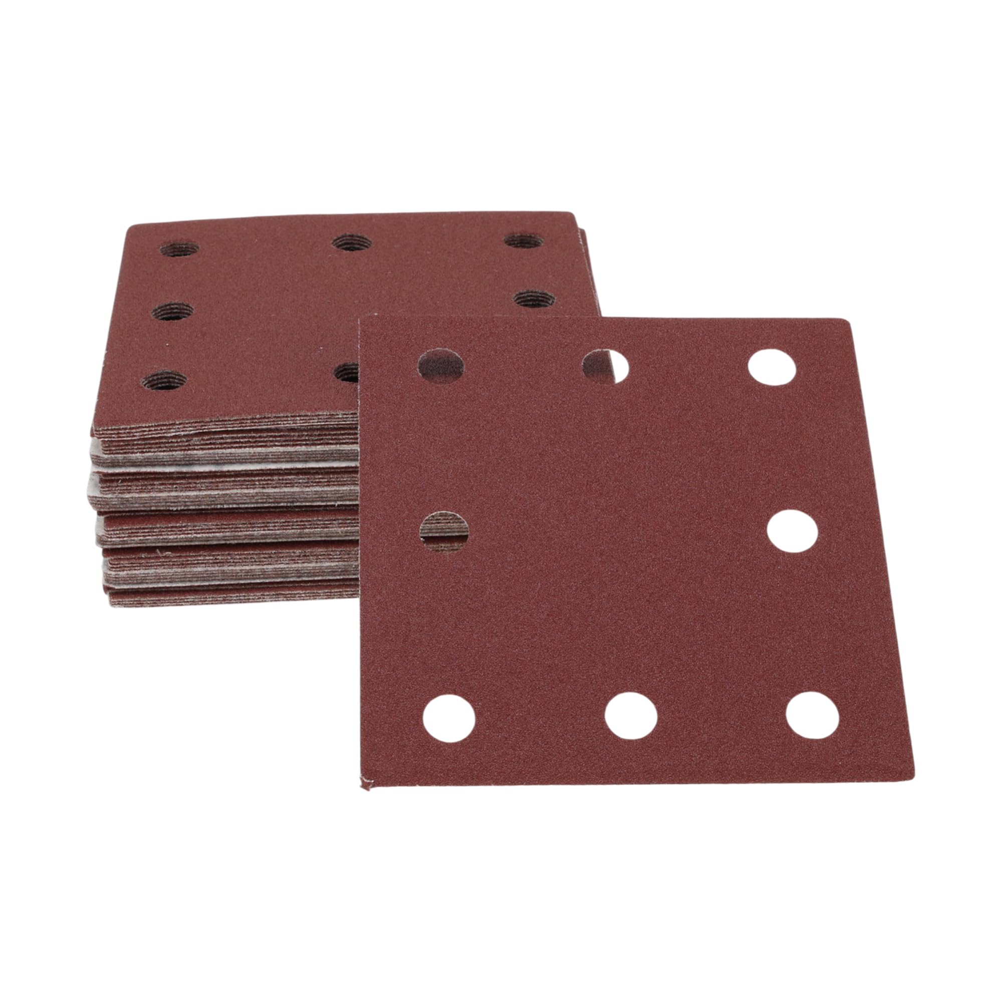 TUCKBOLD 50 Pcs Rectangle Sandpaper 8 Hole 180 Grit Hook and Loop Sanding Sheets Universal for Automotive Refinishing Woodworking 115x110mm Aluminum Oxide Red