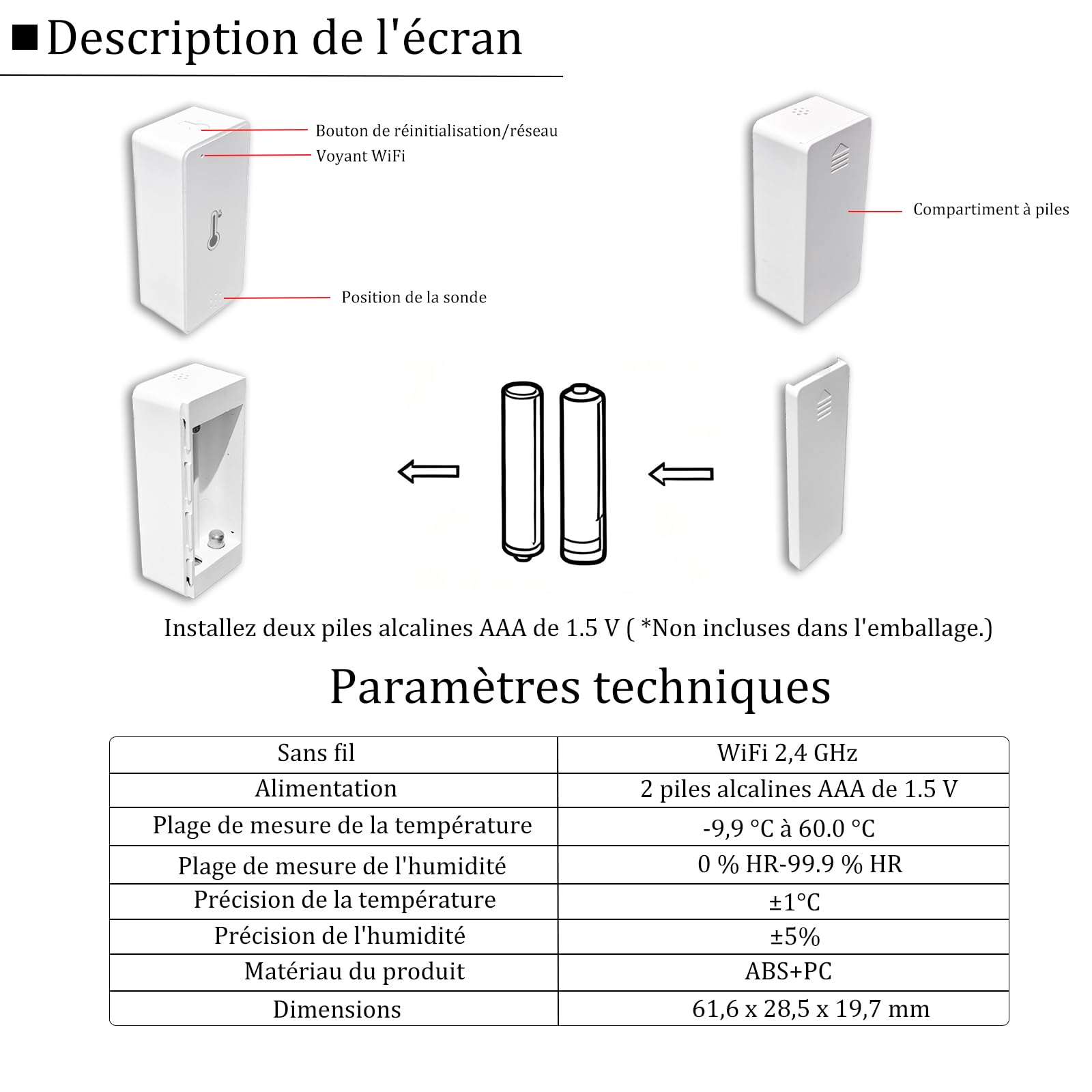 Interrupteur Lumière Connecté Mini Capteur Température D'humidité Intérieur | Tuya WiFi Interrupteur Tactile 3 Voies Mural Light Switch avec Rétroéclairage(Conducteur Neutre Requis) pour Alexa/Smart Life