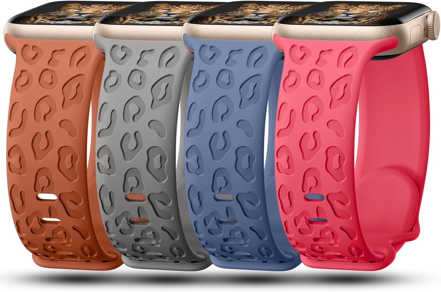 CreateGreatEngraved Bands Compatible with Apple Watch Band 49mm 45mm 44mm 42mm 41mm 40mm 38mm, Soft Silicone Leopard Pattern Strap Compatible with iWatch Series 9 8 7 6 5 4 3 2 1 SE, Women Men