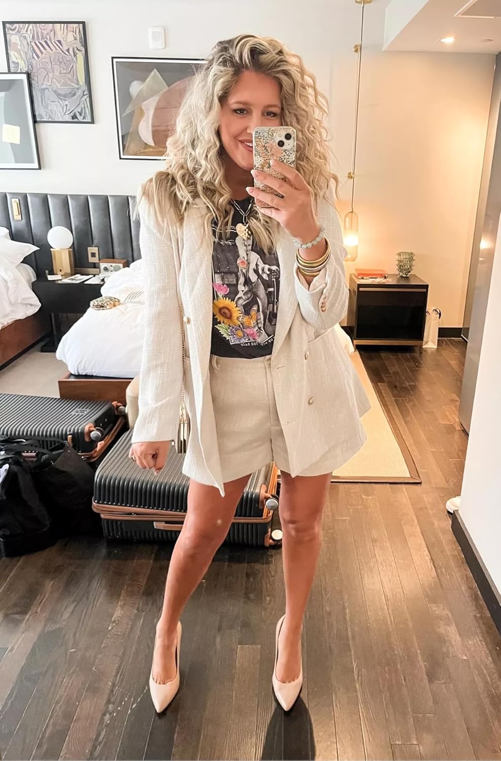 Cicy Bell Womens 2 Piece Tweed Blazer Shorts Sets Long Sleeve Double Breasted Suit Jackets Business Outfit - Image 7