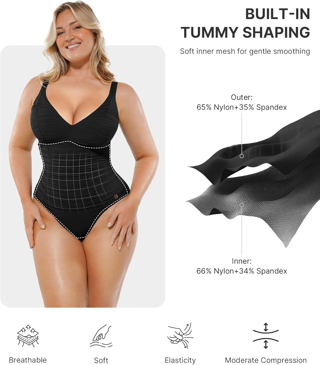 Shapellx Womens One Piece Swimsuit Tummy Control Ruched Slimming Swimwear Bathing Suit with Adjustable Lace-Up Back - Image 4