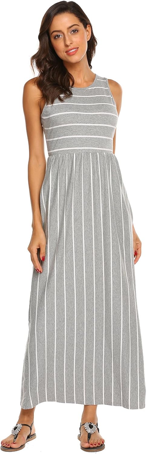 Hount Women's Summer Sleeveless Striped Flowy Casual Long Maxi Dress with Pockets - Image 5