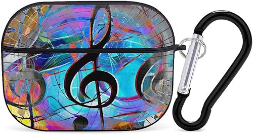 Notas musicales y clave en el espacio para AirPods Pro (21 generación), cubierta protectora de PC dura con llavero, LED frontal visible compatible