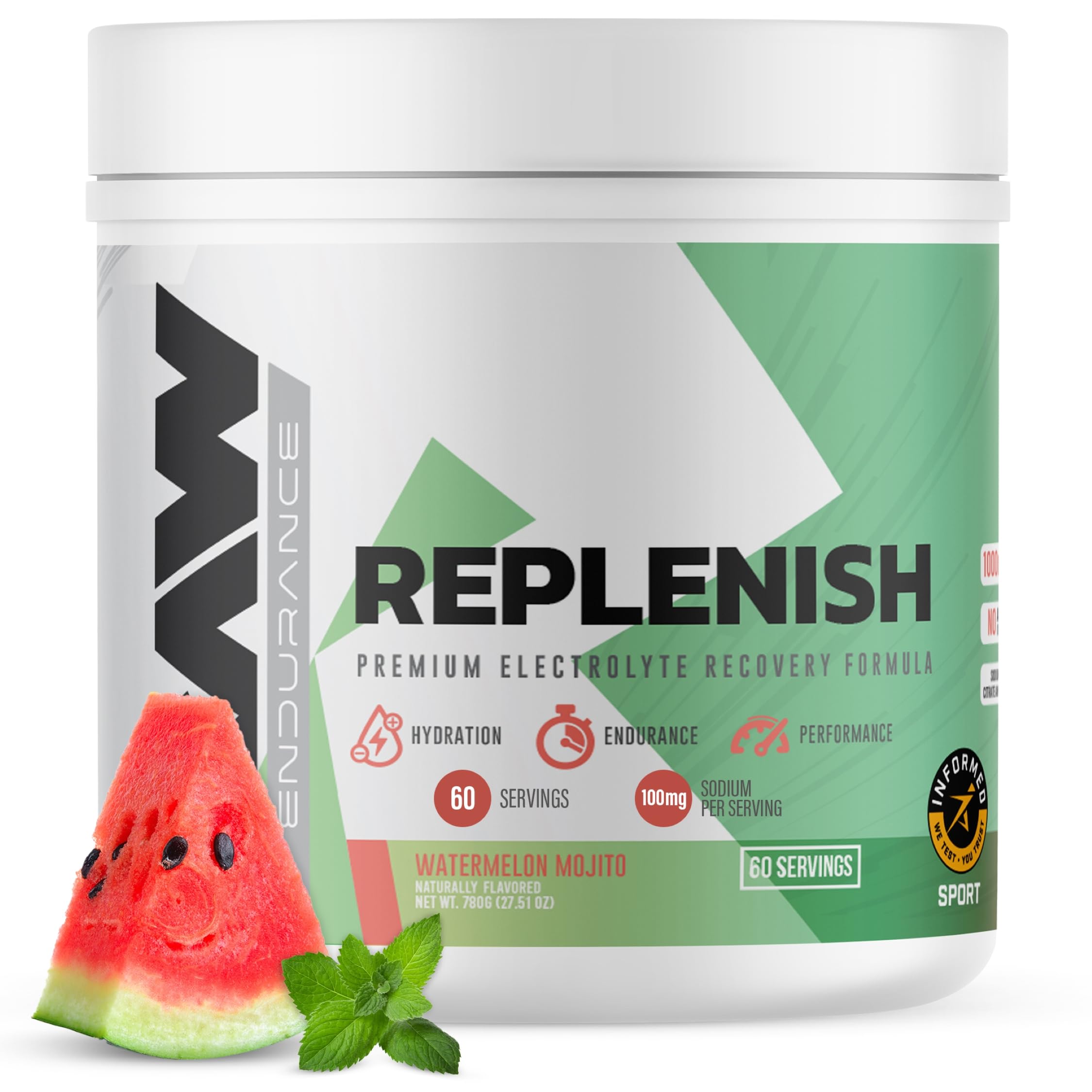RAW Replenish, Premium Electrolytes Powder Recovery Formula, Watermelon Mojito (60 Servings) - Flavored Electrolyte Drink Mix Supplement for Hydration, Replenishment, Endurance & Performance Workouts