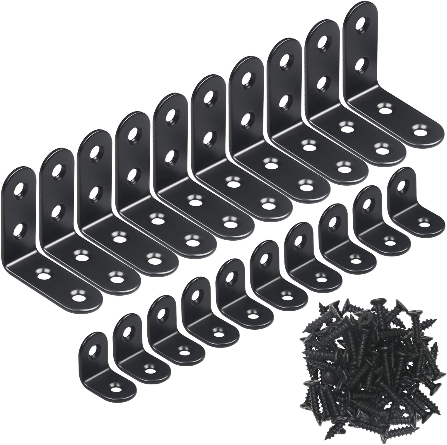 20 Pieces Angle Brackets Stainless Steel Angle Connector L Shape Corner Connector Black with 60 x Screws for Furniture Chairs Bookshelf Cabinets Windows (20 x 20 mm and 40 x 40 mm)