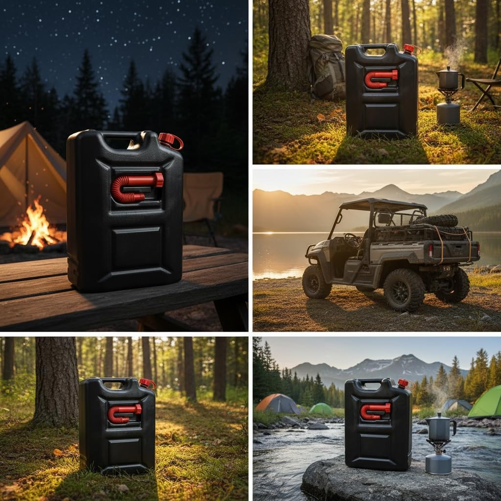 5x Benzinkanister 20L SCHWARZ Kunststoff Dieselkanister Reservekanister Kraftstoffkanister 20 Liter Kanister, Wasserkanister für Benzin Diesel Wasser AdBlue, 20-Liter-Kanister Ausgießer Petrol Can, A