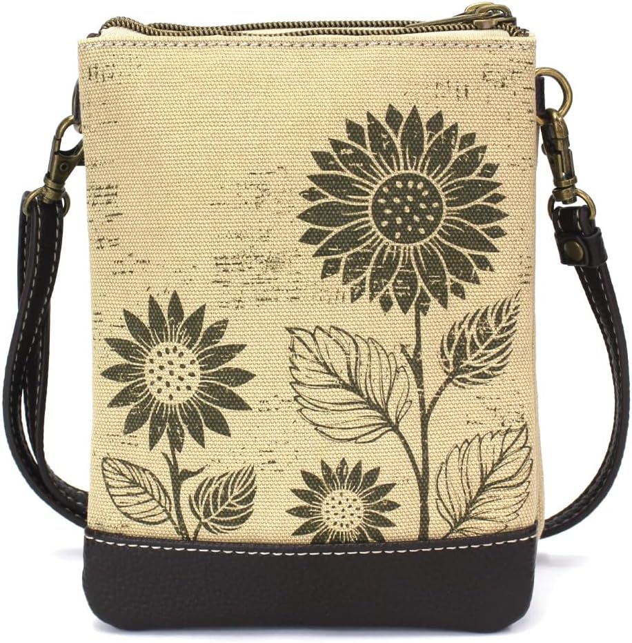 Chala Sunflower RFID Protected Canvas Double Pocket Crossbody Bag with Two Straps