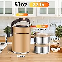 Vista 21 de 51 oz Adults Stainless Steel Vacuum Insulated Wide Mouth Soup Food Hot Food Jar with Keep Thermal Portable 2 Tier Stackable Bento Hot Food 51 oz Red