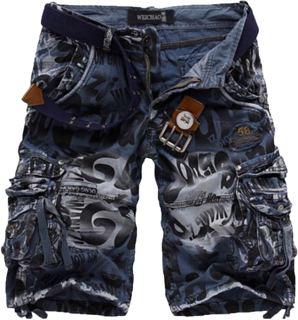 WSLCN Mens Summer Outdoor Camouflage Cargo Shorts Bermuda Cotton (Without Belt)