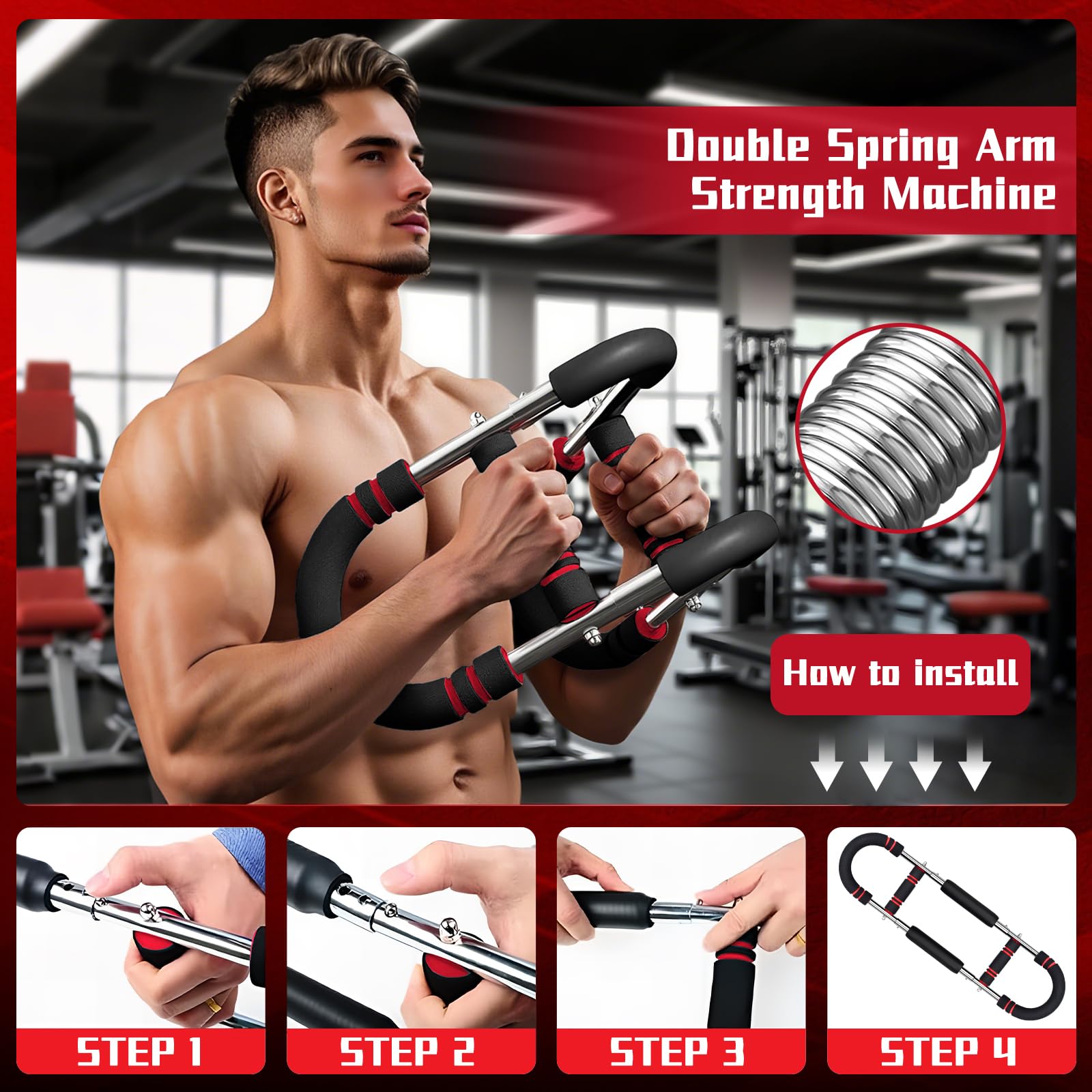 Power Twister Armtrainer - Verstellbarer Brusttrainer 30-50KG für Zuhause | Oberkörper Trainingsgerät für Bizeps, Trizeps & Unterarm | Robuste Stahlfeder Fitnessgerät für Männer & Frauen