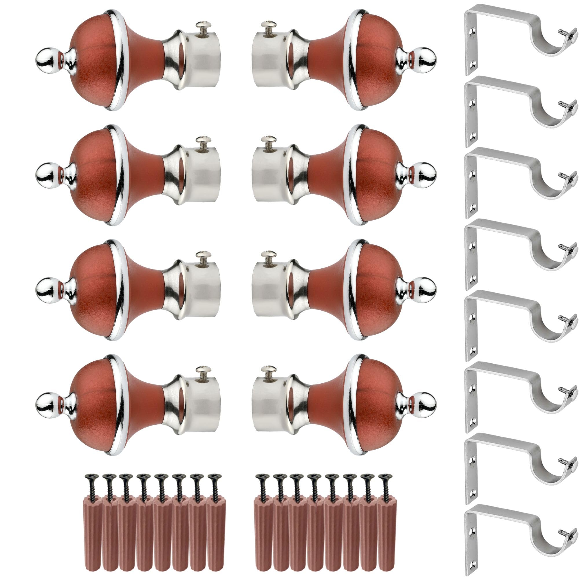 GRIVAN Stainless Steel & ABS Curtain Bracket Parda Holder with Support 1 Inch Rod Pocket Finials Designer Door and Window Rod Support Fittings, Curtain Rod Holder (Pair of 4 , Maroon )-image-7