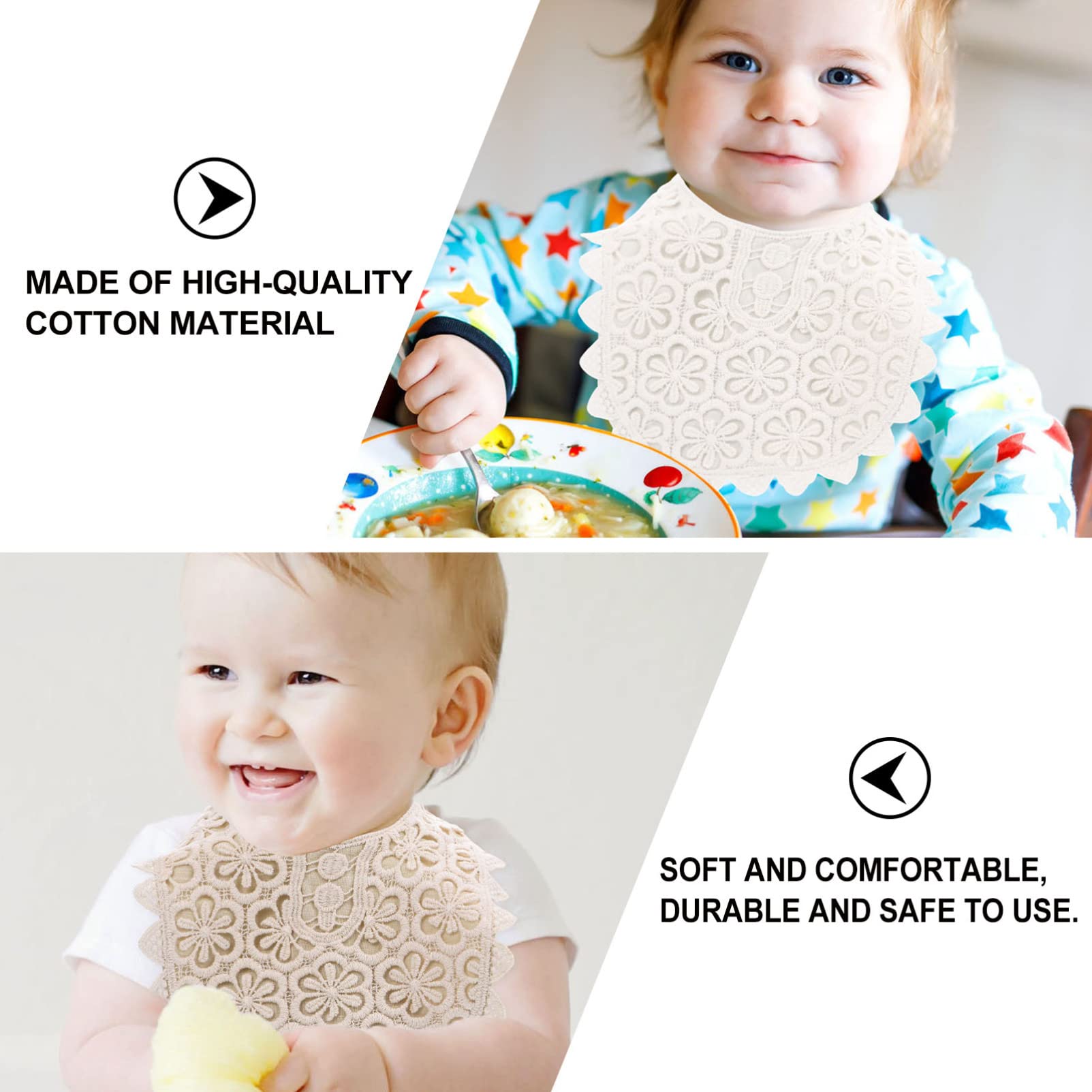 Toyvian 6stücke Lätzchen Aus Baumwolle Mit Verstellbarem Knopf Elegantes Spitzen-design Fütterungs Und Sabberlätzchen Für Neugeborene