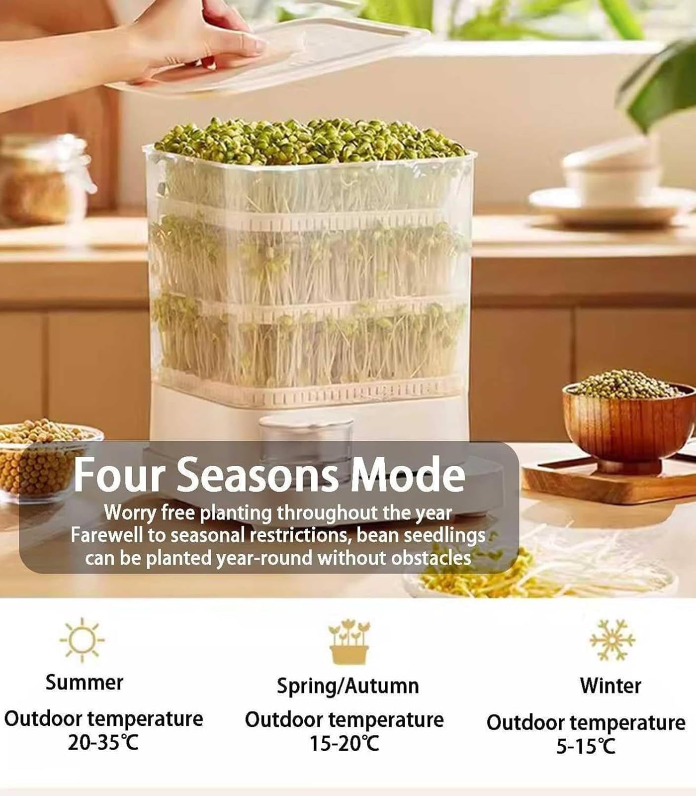 Germoir Automatique pour la Culture de Haricots, 3 Couches, Appareil Intelligent pour la Maison, avec réservoir d'eau de 1,5 L, pulvérisation automati