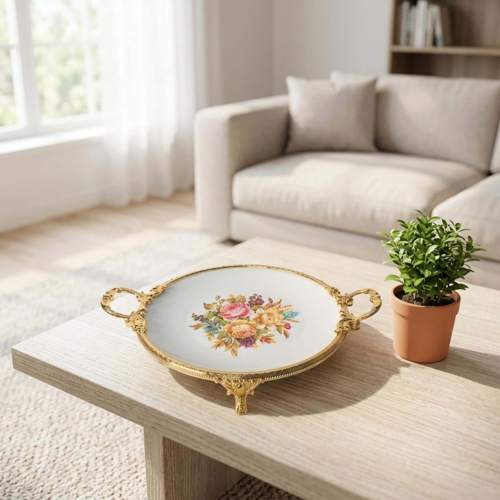 Plateau à Fruits Surélevé | Motif Floral Imprimé, Plat Présentation sur Pied, Décoratif, Vaisselle, pr Réceptions, Hôtes, Bleu